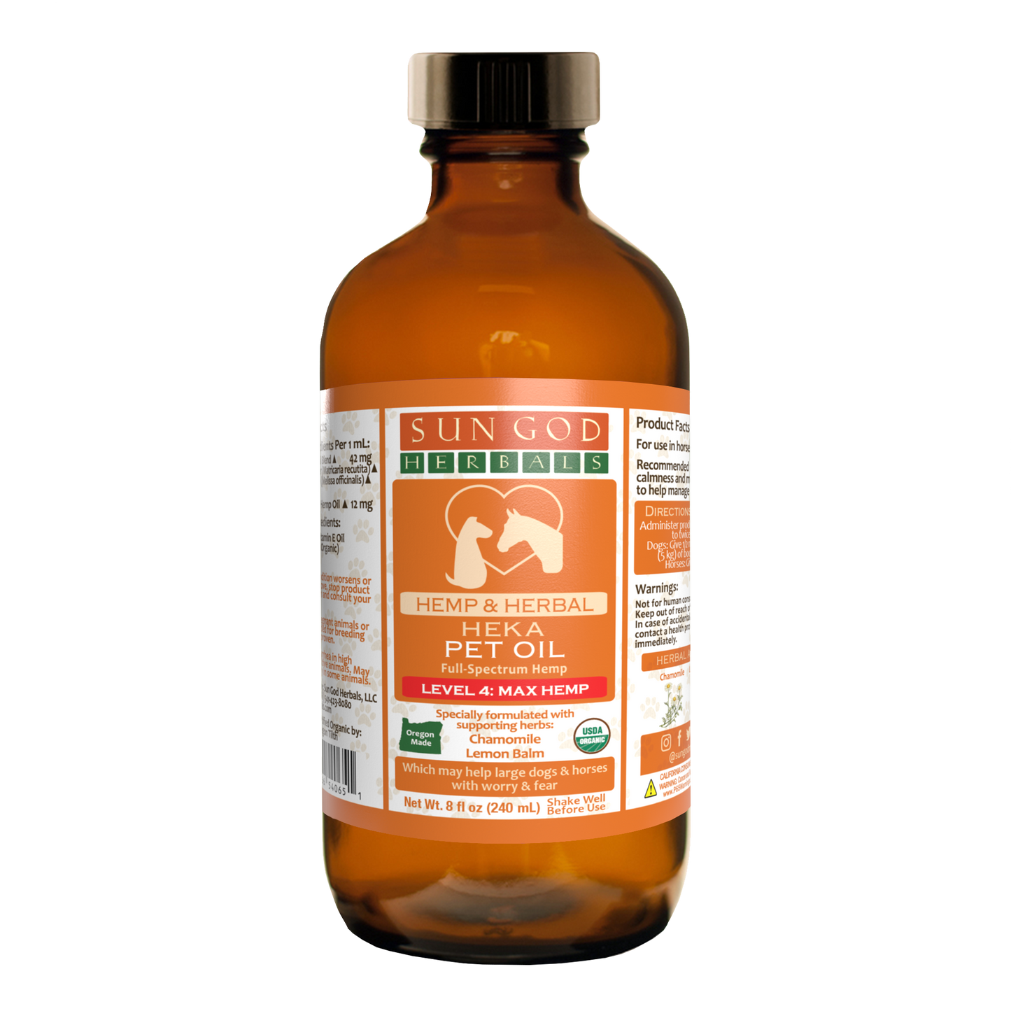 Organic Heka Mental Ease Hemp Pet Oil-Level 4 Max Hemp: for Horses and Large Dogs - SALE