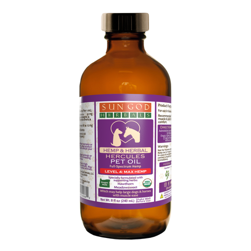 Organic Hercules Muscle Relief Hemp Pet Oil-Level 4 Max Hemp: for Horses and Large Dogs